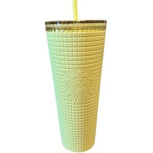 NEW Starbucks 2023 Meadow Yellow Soft Touch Grid‎ Tumbler Cold Cup 24 oz